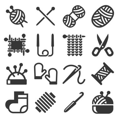 Örgü eli Icons Set beyaz arka plan üzerinde yapılmış. Vektör
