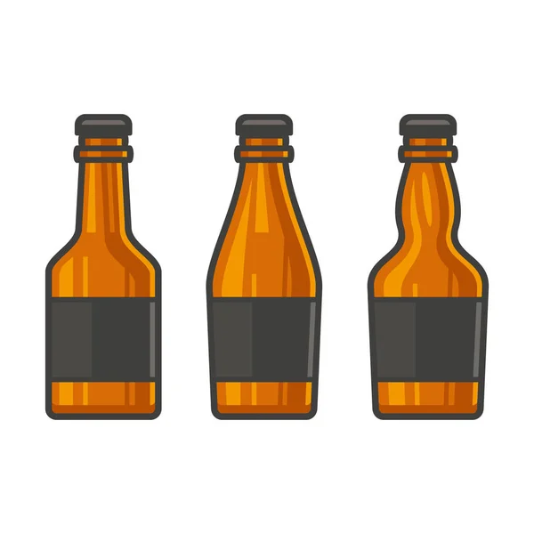 Lege glazen bier fles Set op witte achtergrond. Vector — Stockvector