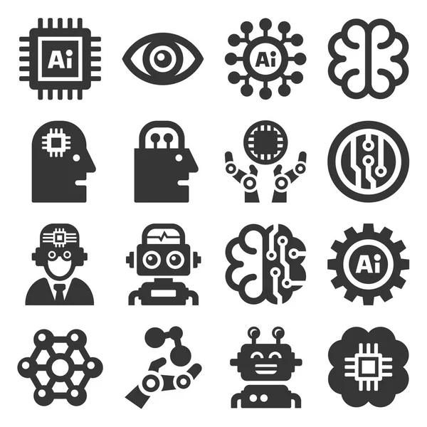 Iconos de Inteligencia Artificial AI ambientados en fondo blanco. Vector — Archivo Imágenes Vectoriales