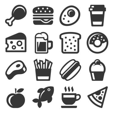 Beyaz arka plan üzerinde gıda simge seti. Vektör
