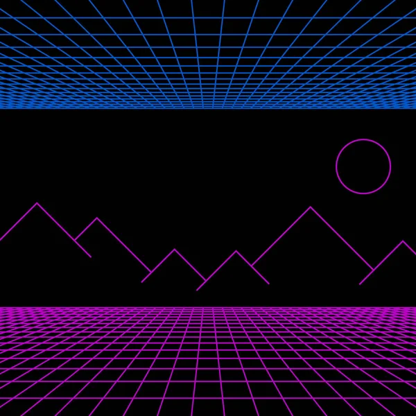 Retro Neon Light Synthwave Sci-fi fundo. Vetor — Vetor de Stock