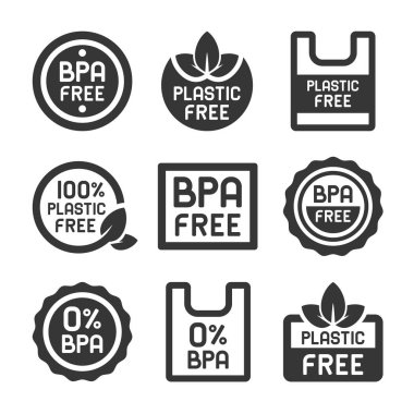 Beyaz arka plan üzerinde BPA plastik ücretsiz simgeler kümesi. Vektör