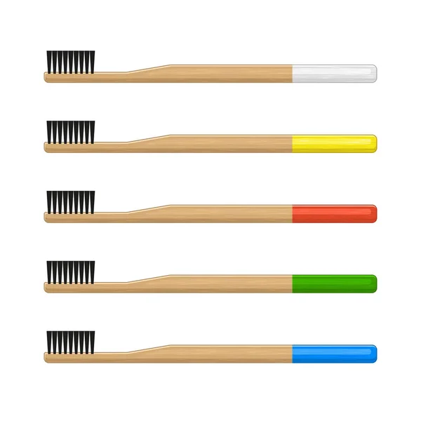 Escova de dentes de bambu definida no fundo branco. Vetor —  Vetores de Stock
