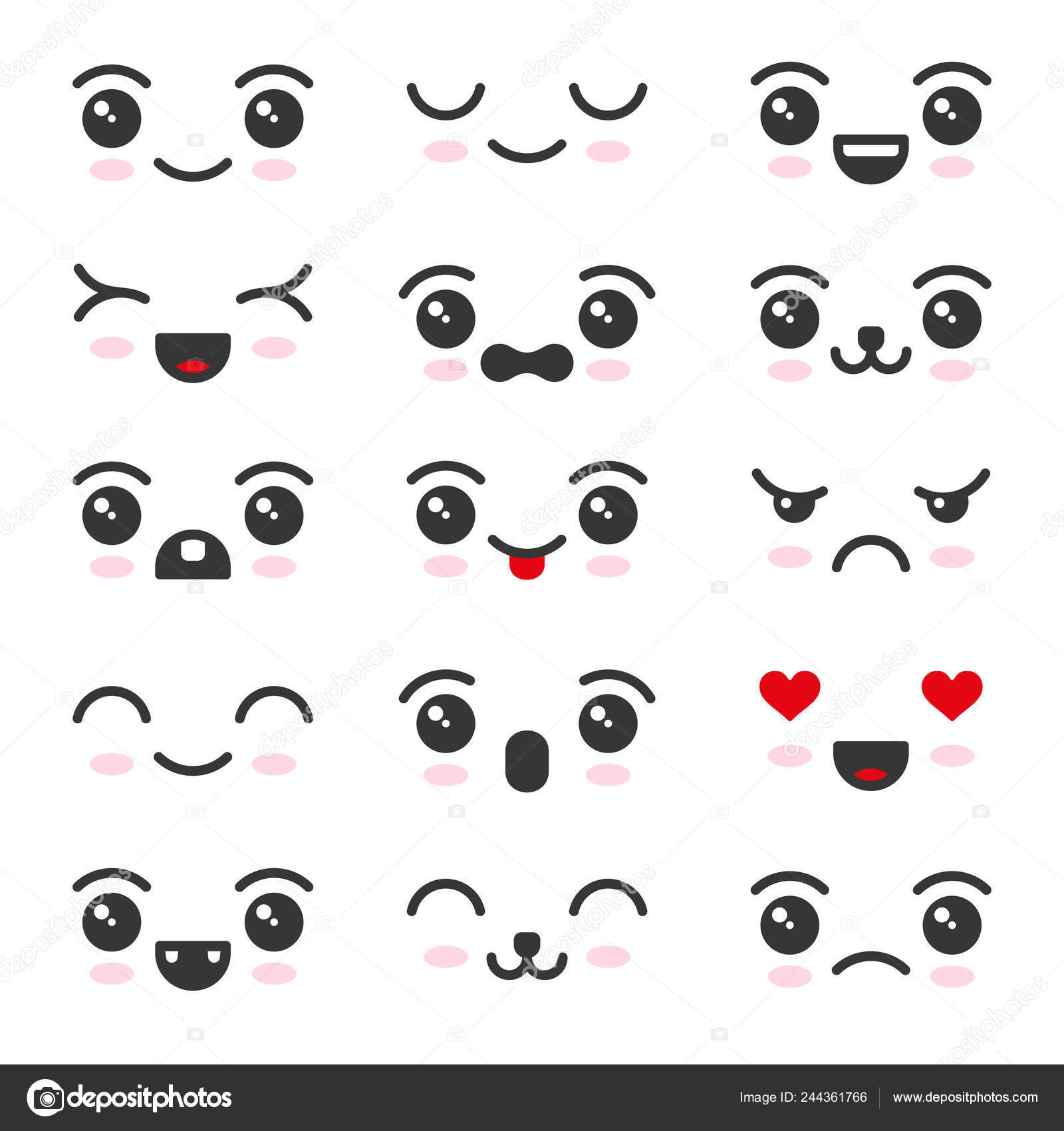 Cute Kawaii Face Icon Set on White Background. Vector Stock Vector by ©in8finity 244361766