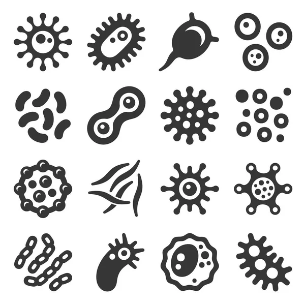 Set de iconos de bacterias, microbios y virus. Vector — Vector de stock