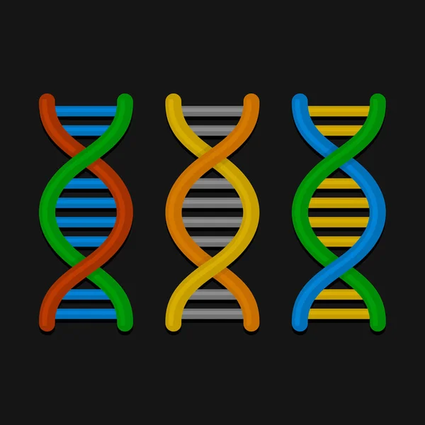 DNA nebo chromozomu ikony nastavit na tmavém pozadí. Vektor — Stockový vektor