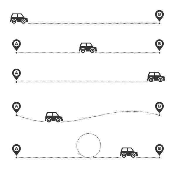 Veículo Automóvel Rota Viajante com Marcadores de Localização. Vetor — Vetor de Stock