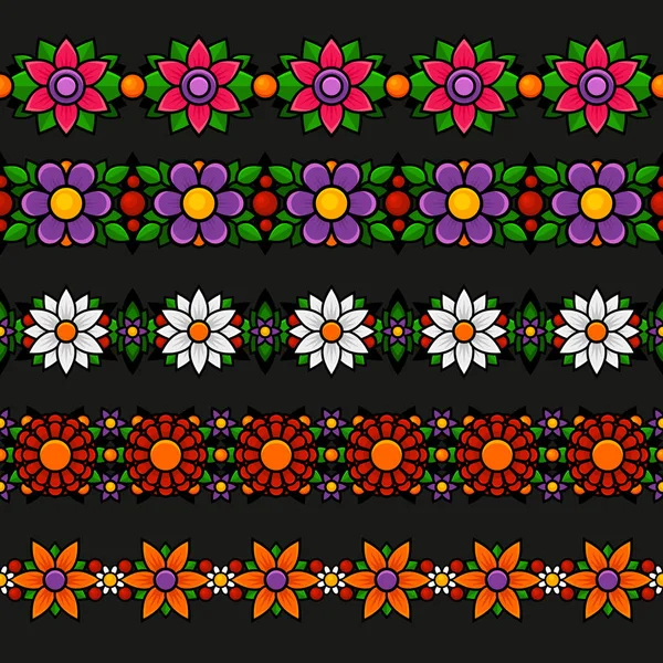 Цветочные бесшовные границы, установленные на темном фоне. Вектор — стоковый вектор