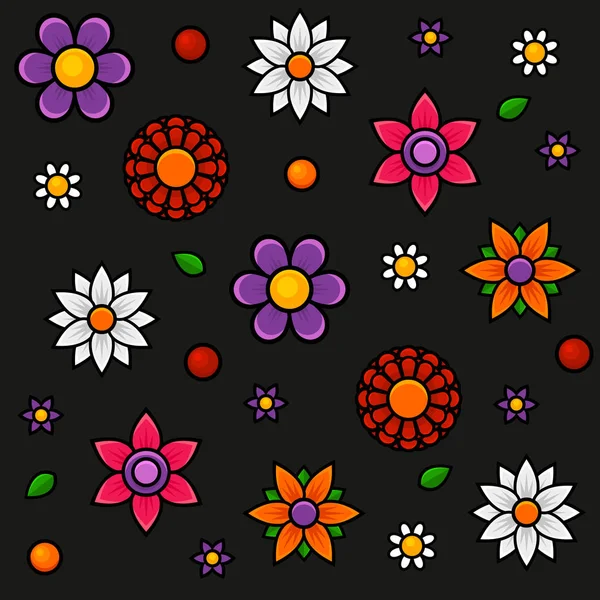 Бесшовный цветочный узор на черном фоне. Вектор — стоковый вектор