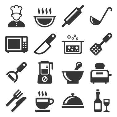 Yemek ve mutfak Icons Set beyaz arka plan üzerinde. Vektör