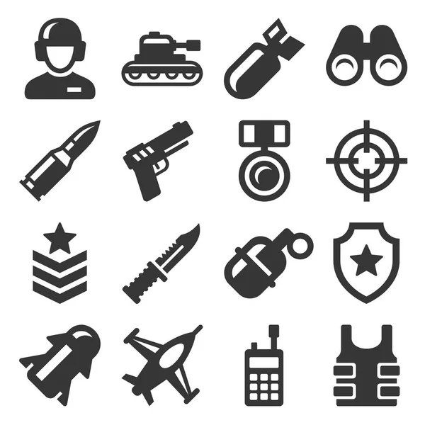 Conjunto de Iconos de Ejército, Militares y Guerra. Vector — Vector de stock