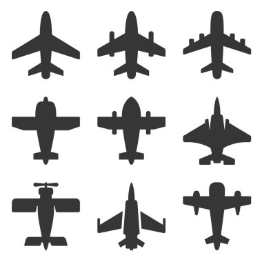 Uçak simgeleri beyaz arka plan üzerinde ayarlayın. Vektör