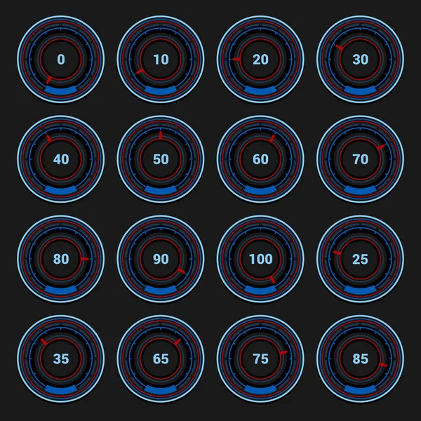 Speedometer and Indicators Icons Set on Dark Background. Vector — Stock Vector
