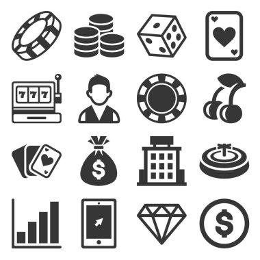 Casino Simgeleri Beyaz Arka Plan üzerinde ayarlayın. Vektör