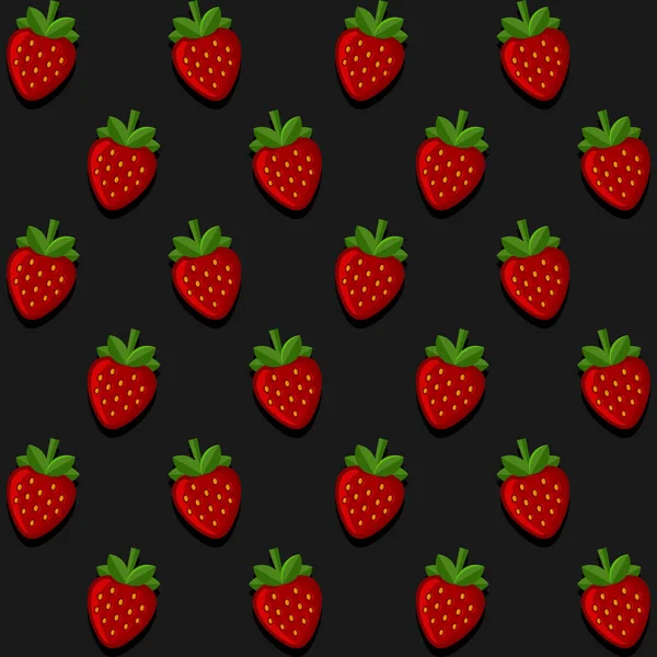 黑暗背景上的草莓图案。向量 — 图库矢量图片