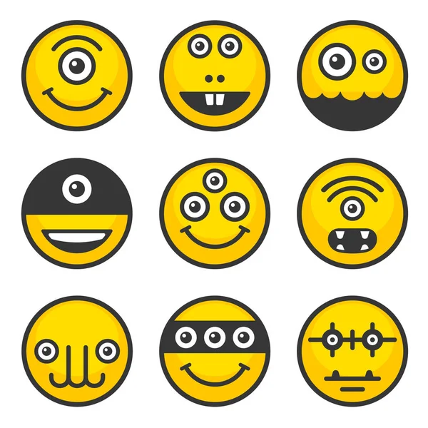 Conjunto de monstros alienígenas bonitos. Ícones Avatar Amarelo. Vetor — Vetor de Stock