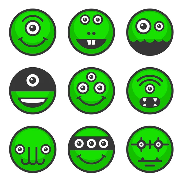 Niedlichen Alien-Monster gesetzt. grüne Avatarsymbole. Vektor — Stockvektor