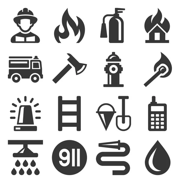 Firefighter and Fire Department Icons Set. Vector — Stock Vector