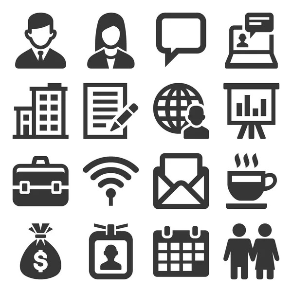 Iconos de oficina y de negocios ambientados en fondo blanco. Vector — Vector de stock