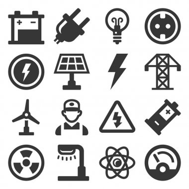 Enerji elektrik simgeler beyaz arka plan üzerinde ayarlayın. Vektör