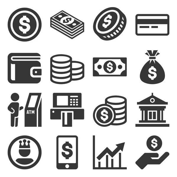 Money Icons Mengatur Latar Belakang Putih. Vektor - Stok Vektor