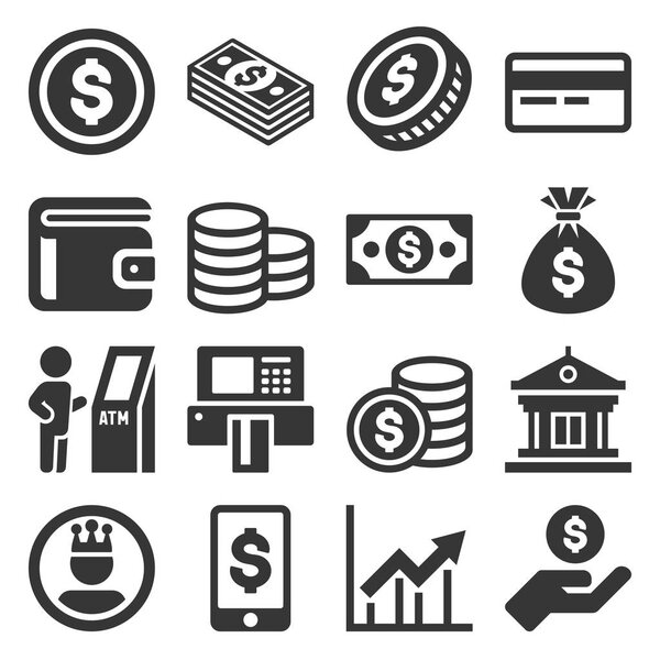 Money Icons Set on White Background. Vector