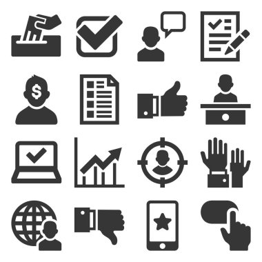 Beyaz Arka Planda Ayarlanan Simgeleri Oyla. Vektör