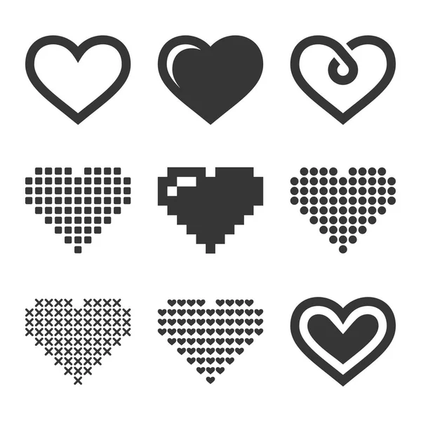 Iconos del corazón sobre fondo blanco. Vector — Vector de stock