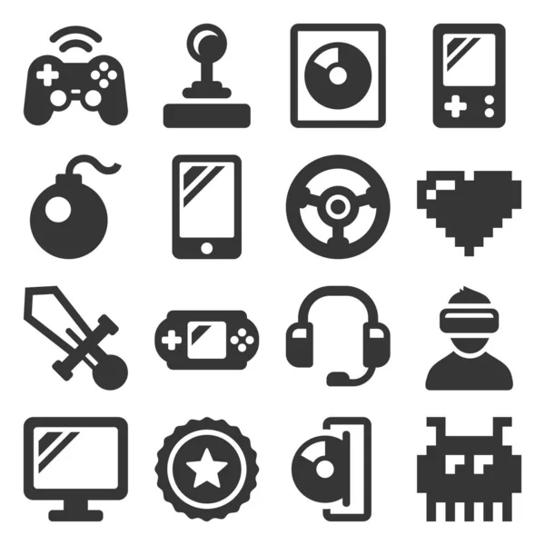 Iconos de videojuegos para computadora ambientados en fondo blanco. Vector — Archivo Imágenes Vectoriales