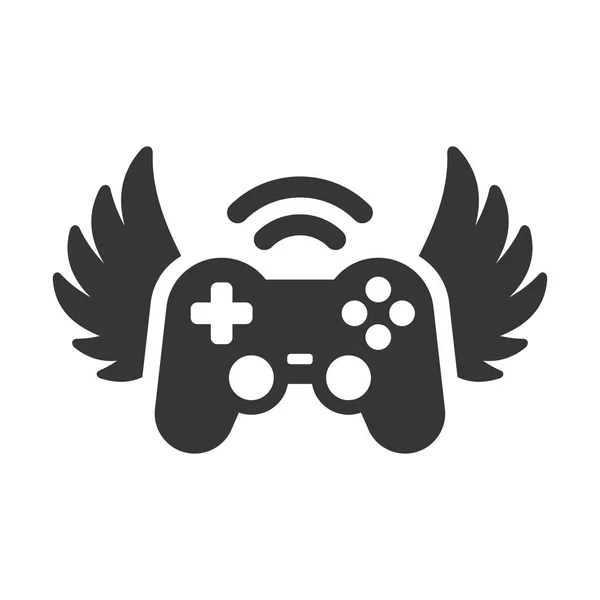 Contrôleur de jeu vidéo avec logo Wings Icon. Vecteur — Image vectorielle