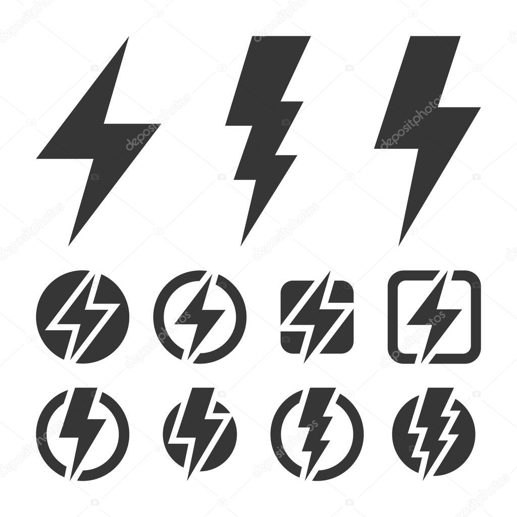 Thunder and Bolt Lighting Flash Icons Set. Vector