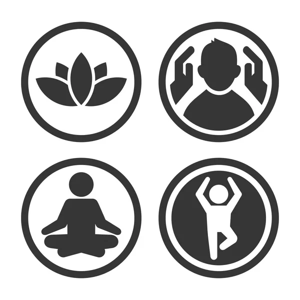 Set di icone per massaggi, spa e centro yoga. Logo su sfondo bianco. Vettore — Vettoriale Stock