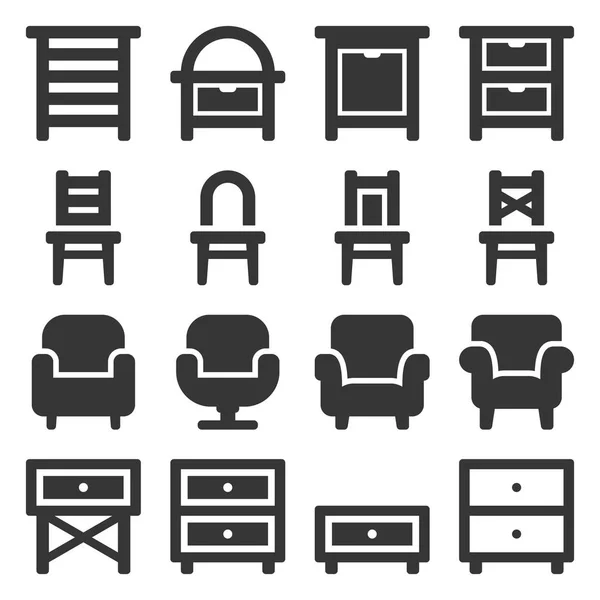 Iconos de muebles establecidos sobre fondo blanco. Vector — Vector de stock