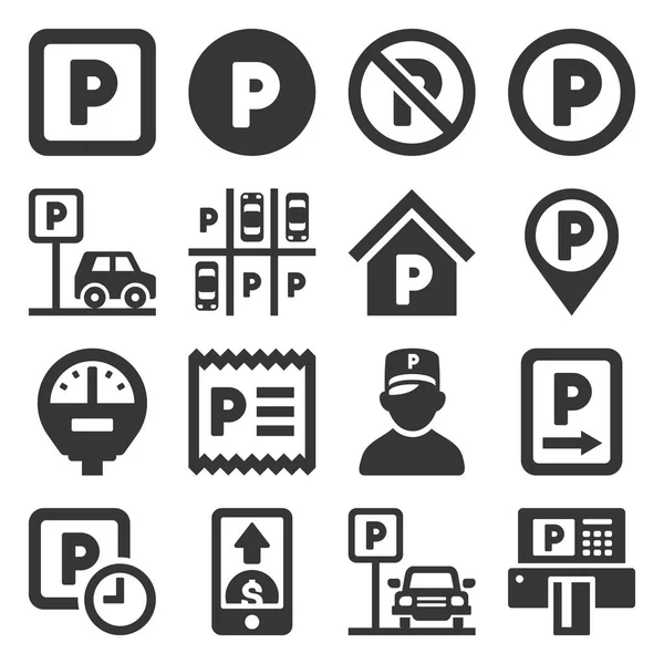 Bilparkering ikoner inställd på vit bakgrund. Vektor — Stock vektor