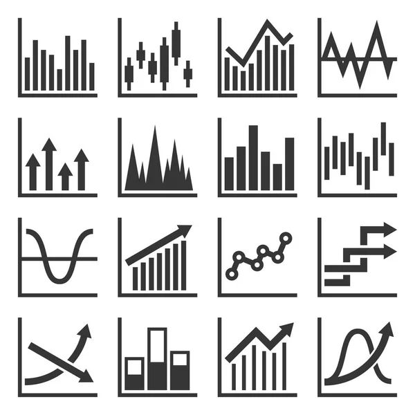 Gráfico de diagrama e gráfico financeiro conjunto de ícones. Vetor —  Vetores de Stock