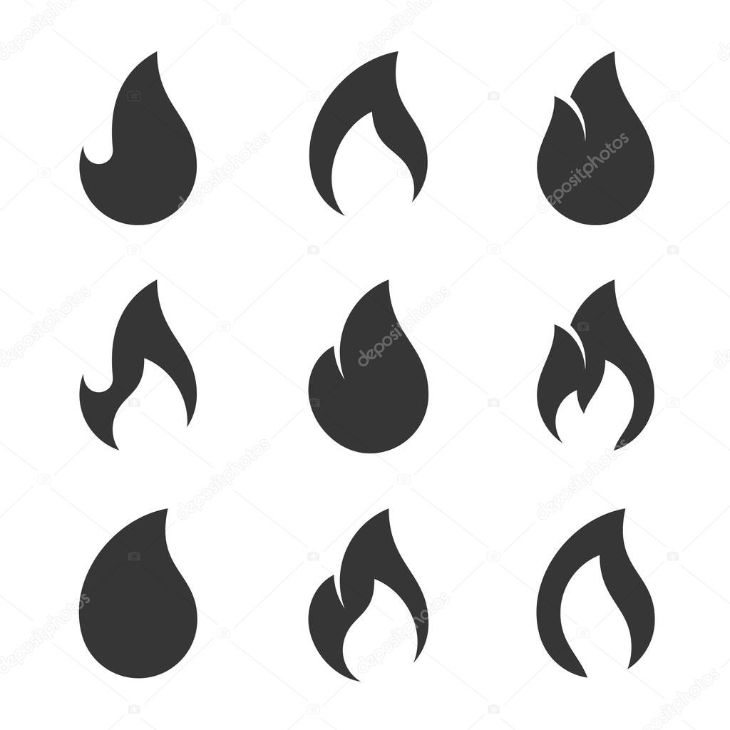 Fire Flames Icons Set on White Background. Vector