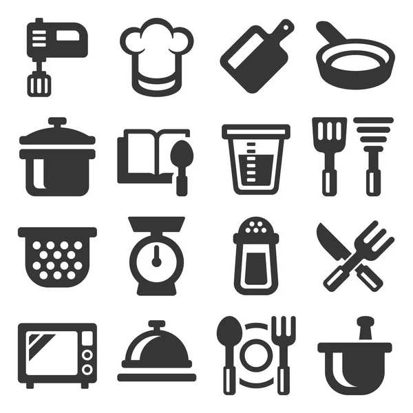 Ikony kuchyně a vaření nastavené na bílém pozadí. Vektorové — Stockový vektor