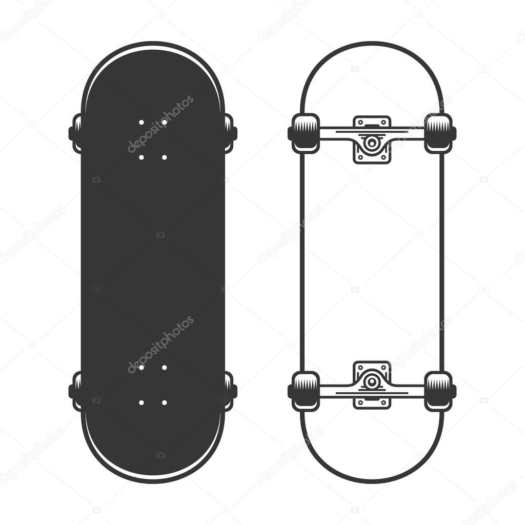 Old Skateboards Set on White Background. Vector