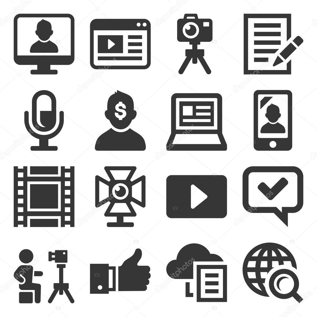 Blog and Blogger Icons Set on White Background. Vector