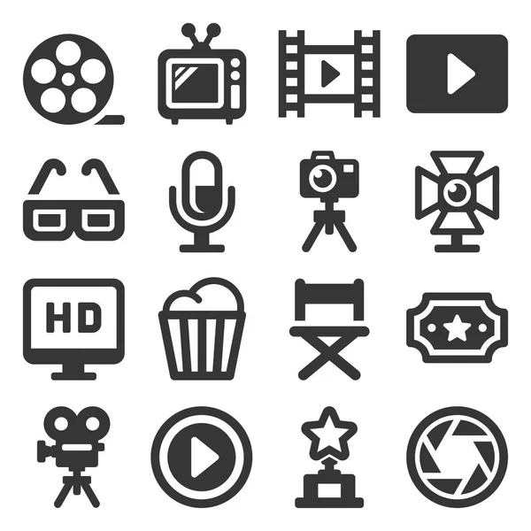Icone del cinema e del cinema su sfondo bianco. Vettore — Vettoriale Stock