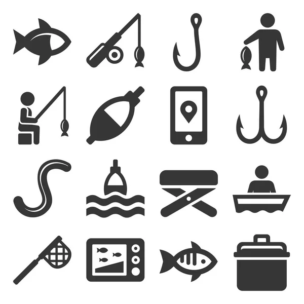 Iconos de pesca conjunto sobre fondo blanco. Vector — Vector de stock