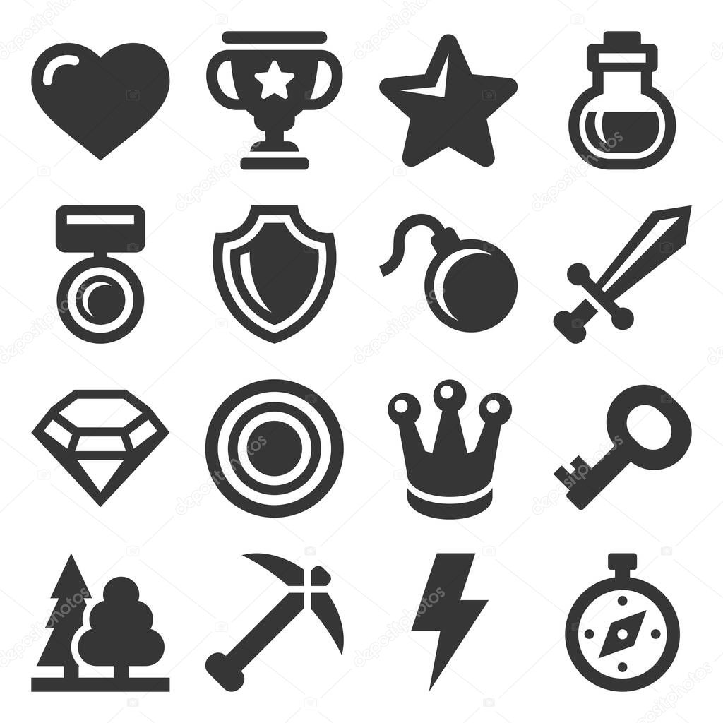 Computer Games Icons Set on White Background. Vector