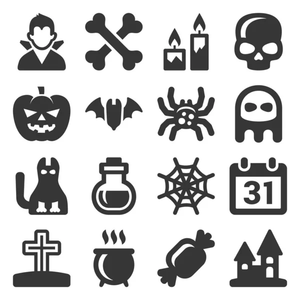 Iconos de Halloween negro sobre fondo blanco. Vector — Vector de stock