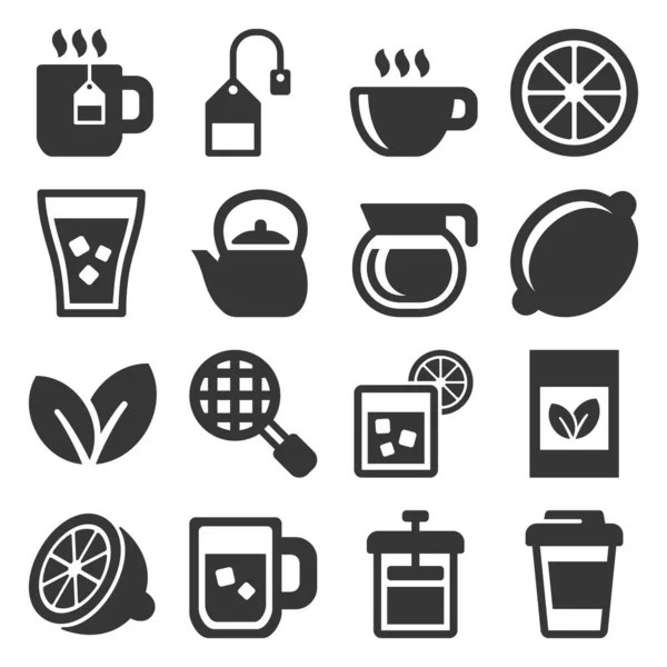 Icone da tè impostate su sfondo bianco. Vettore — Vettoriale Stock