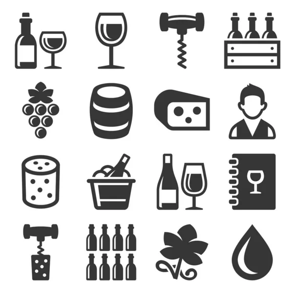 Icone del vino impostate su sfondo bianco. Vettore — Vettoriale Stock