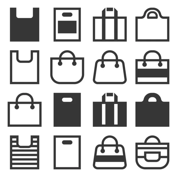 Iconos de la bolsa de compras fijados en fondo blanco. Vector — Archivo Imágenes Vectoriales