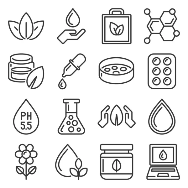 Organic Eco Cosmetics Icons Set. Linha estilo Vector — Vetor de Stock