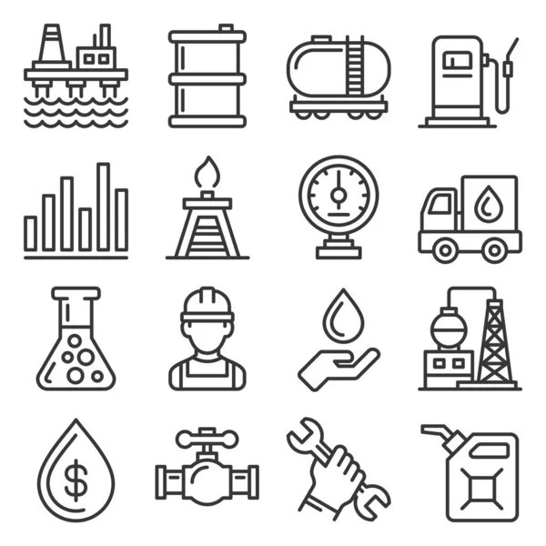 Ícones da indústria do petróleo definidos no fundo branco. Linha estilo Vector —  Vetores de Stock