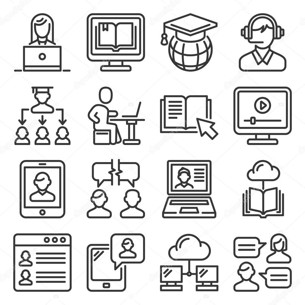 Online Education Icons Set. Line Style Vector