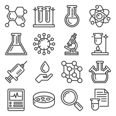 Kimya Simgeleri Beyaz Arkaplanda Ayarlandı. Satır Biçimi Vektörü